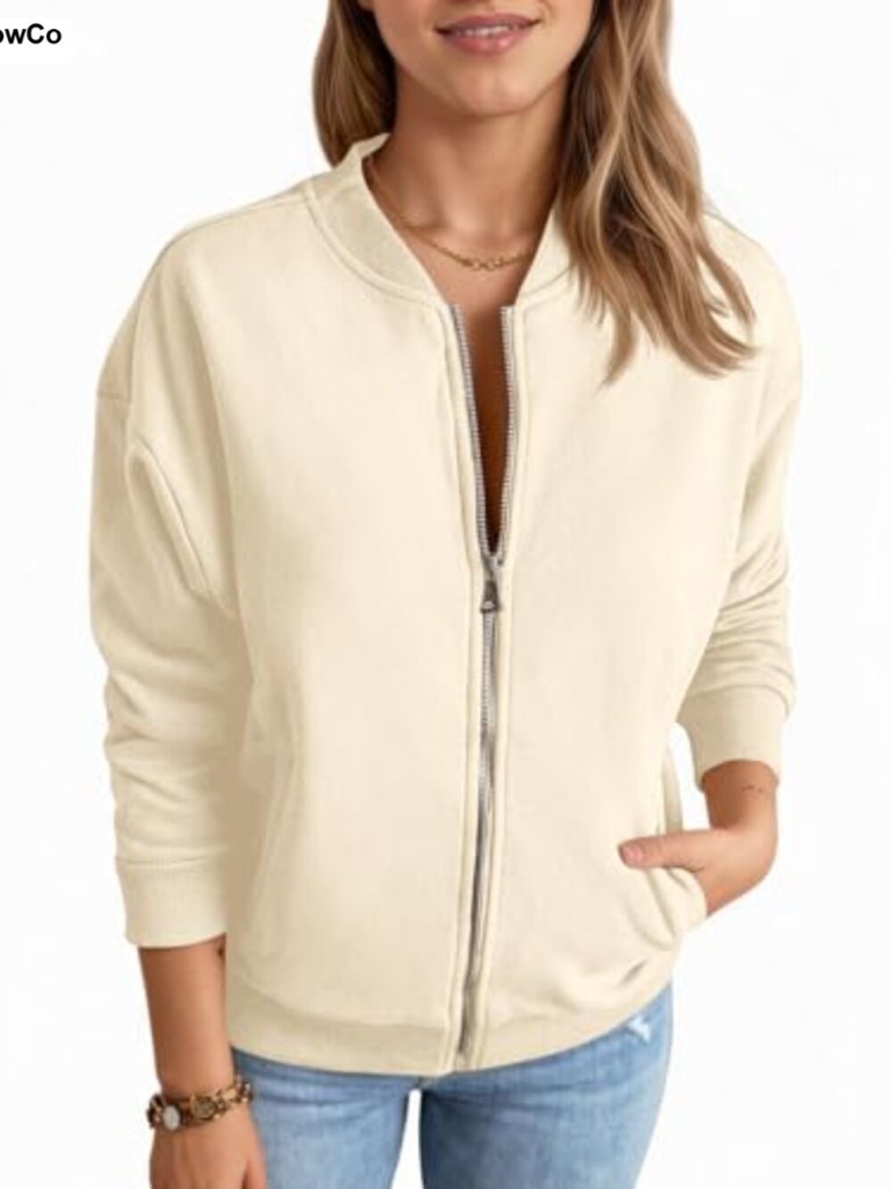 Womens Zip Up Sweatshirt Jacket Long Sleeve Loose Casual Coat with Pockets